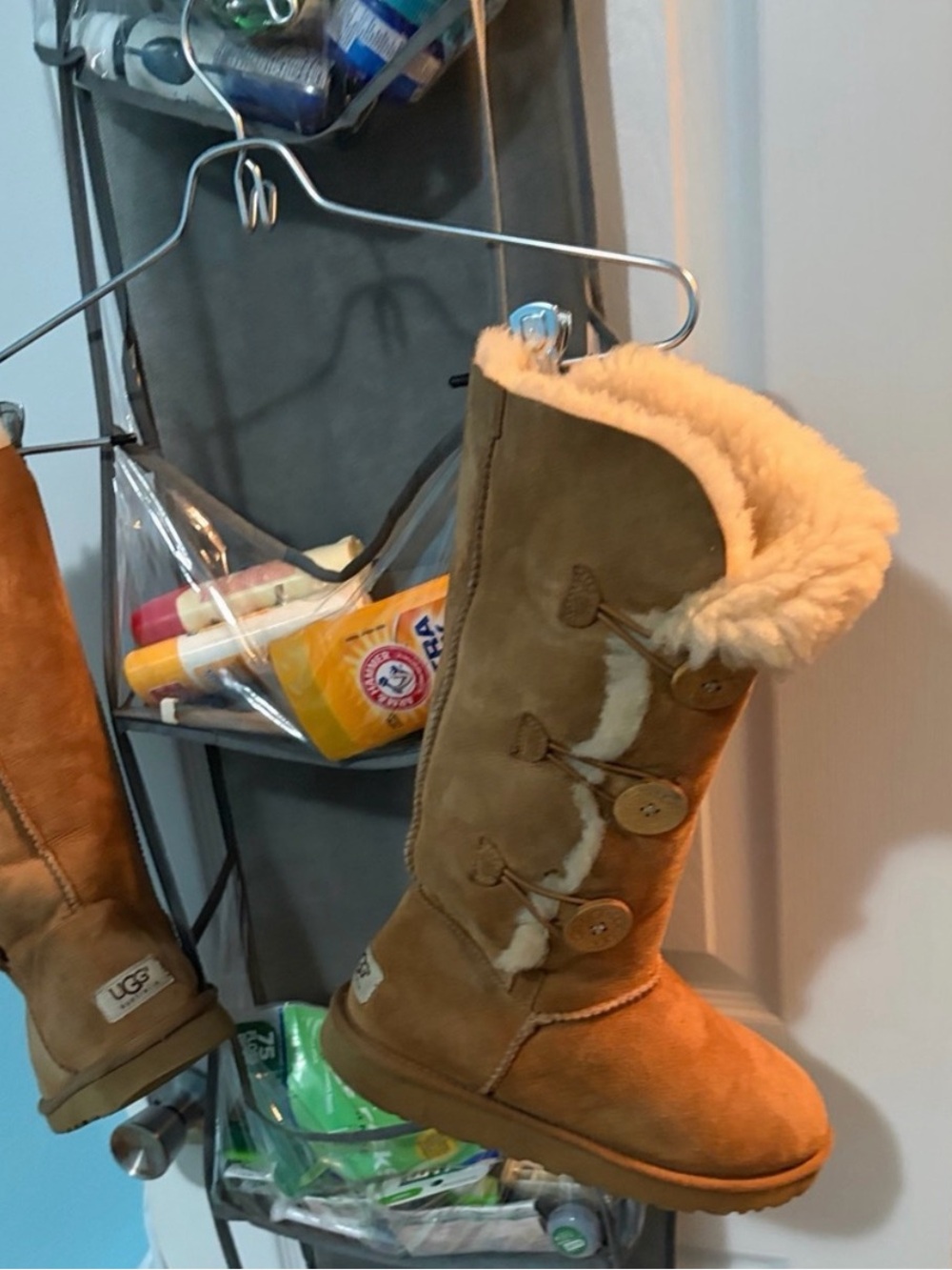 UGG Chestnut Button-Accent Suede Winter Boots with Cream Shearling